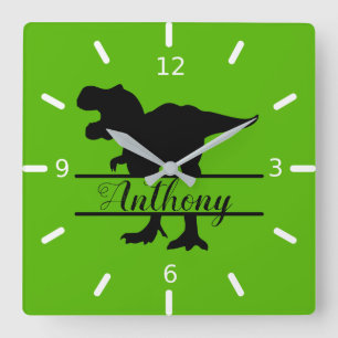 Horloge carrée murale personnalisée dinosaure