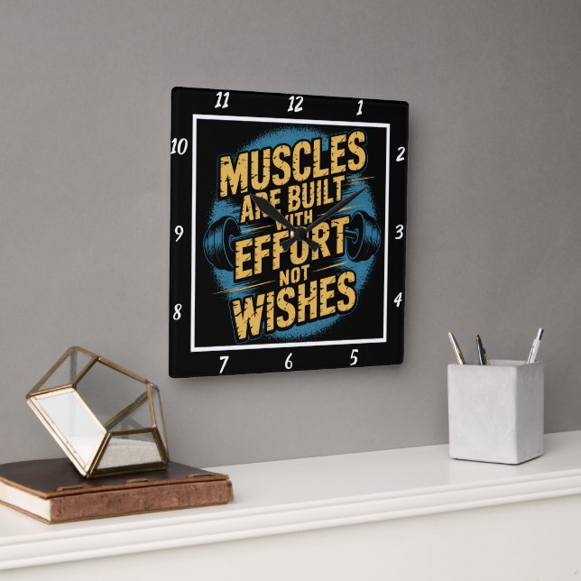 Horloge Carrée Muscles Construites Effort Pas De Souhaits (Bureau)
