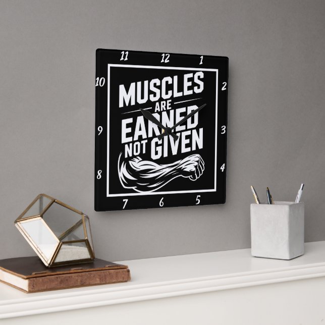 Horloge Carrée Muscles gagnés non donnés (Bureau)