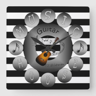 Horloge Carrée Music House Clock ~Acoustic Guitar ~Spiral Scale ~