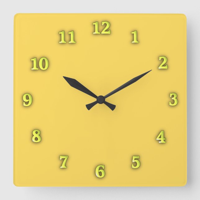 Horloge Carrée Mustard solide Jaune avec des chiffres jaunes (Recto)