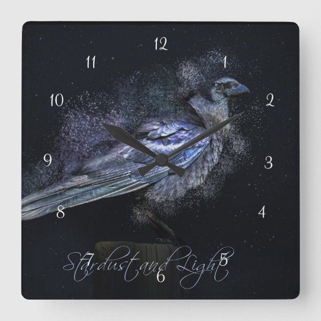 Horloge Carrée Mystical Magical Raven Stardust et Imaginaire lége (Recto)