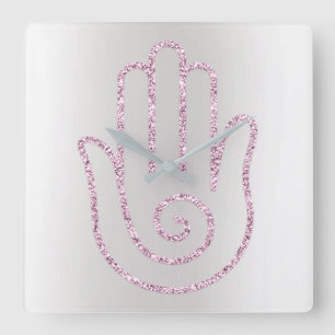 Horloge Carrée Namaste Grey Parties scintillant rose main
