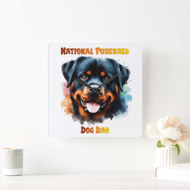 Horloge Carrée National Purebred Dog Day Rottweiler Artwork (Maison)