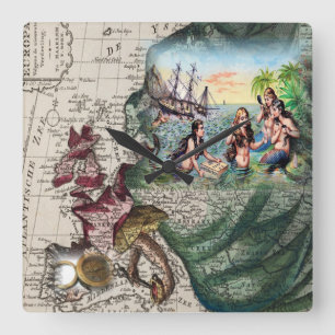 Horloge Carrée nautical Vintage European Map clock