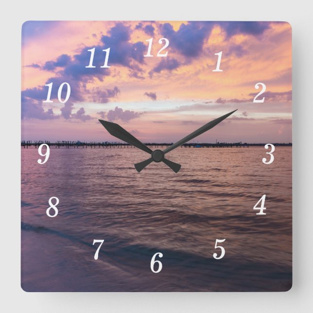 Horloge Carrée Navarre Beach Magique Heure Purple Coucher de sole (Recto)