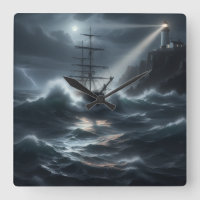 Navire dans une tempête guidé par un phare -