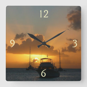Horloge Carrée Navires et Sunset Tropical Seascape