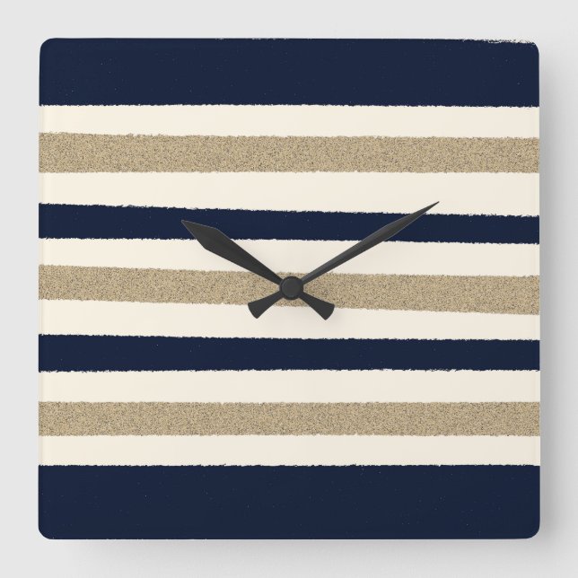 Horloge Carrée Navy/Beige Paper Stripes (Recto)