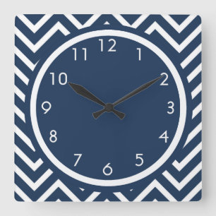 Horloge Carrée Navy Blue Chevron