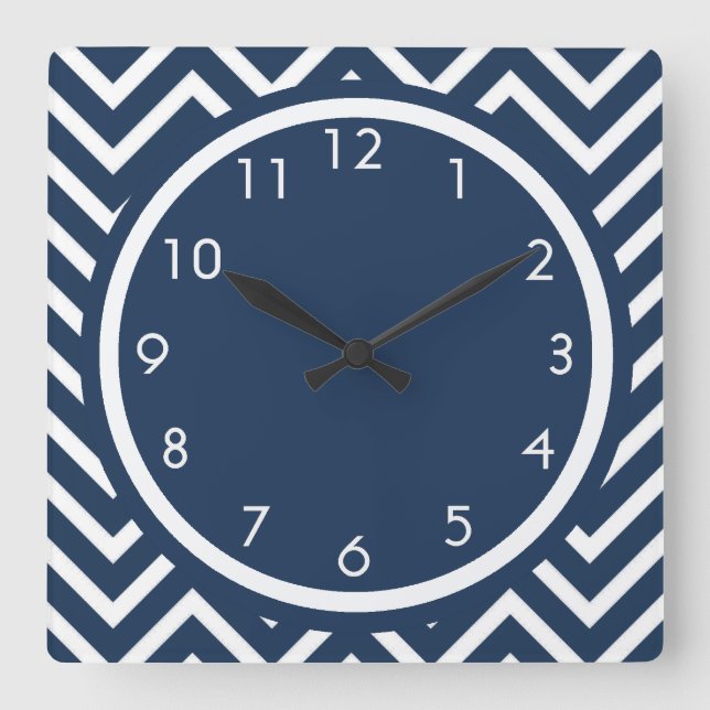 Horloge Carrée Navy Blue Chevron (Recto)