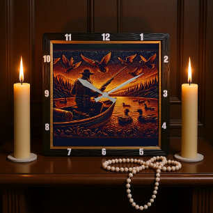 Horloge Carrée Né à Hunt Sunrise Duck Hunter