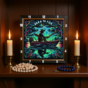 Horloge Carrée Né à la tempête de poissons sur les eaux calmes