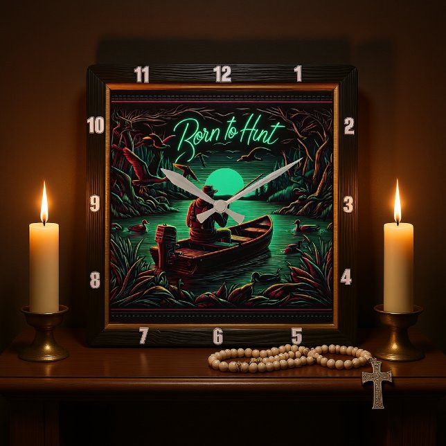 Horloge Carrée Né pour la chasse rustique (Créateur téléchargé)