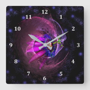 Horloge Carrée Nebula Design avec Stars Gasses & Flower