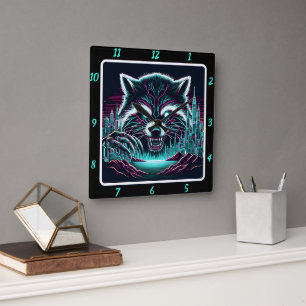 Horloge Carrée Neon Cyber Raccoon City