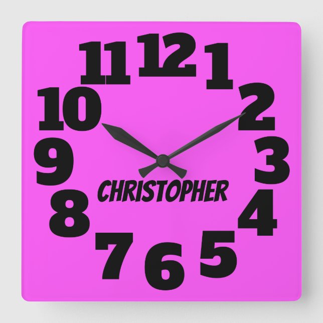 Horloge Carrée Neon Hot rose Grand Nombre (Recto)