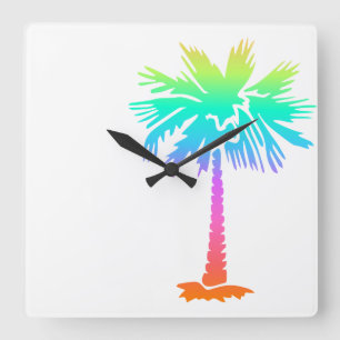 Horloge Carrée néon palmier tropical été coloré