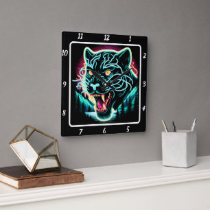 Horloge Carrée Neon Panther Shadow