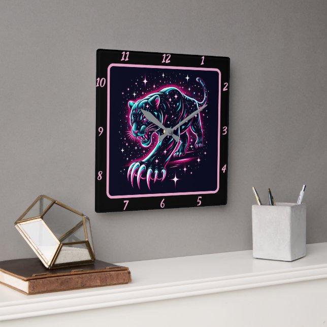 Horloge Carrée Neon Panther Twilight Timer (Bureau)