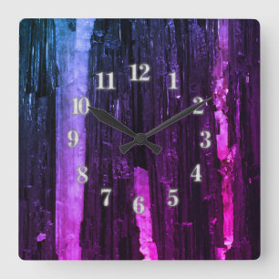 Horloge Carrée Neon rayé rose et violet Abstrait moderne