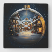 Nested Christmas Ornament Village Clock