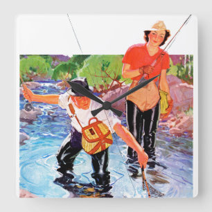 Horloge Carrée Netting A Fish by R.J. Cavalière