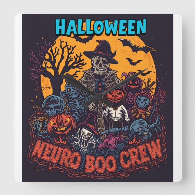 Horloge Carrée Neuro Boo Crew Halloween (Recto)
