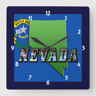 Horloge Carrée Nevada Map, Picture Text and Flag Clock