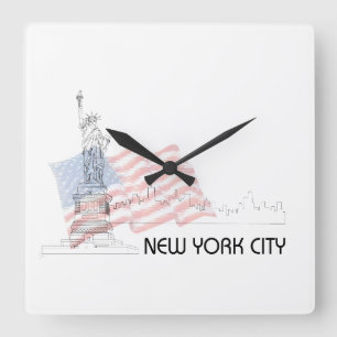 Horloge Carrée New York - Drapeau de la Statue de la Liberté USA
