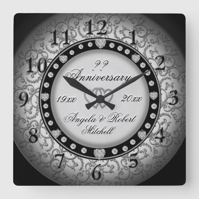 Horloge Carrée N'importe quelle année Anniversaire Silver Look (Recto)