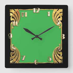 Horloge Carrée N'importe quelle couleur avec Black Art Déco Gold 
