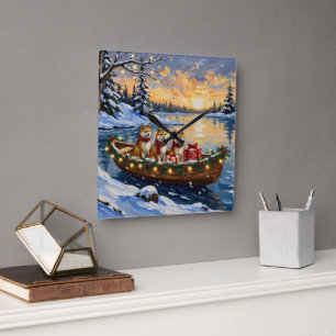 Horloge Carrée Noël Bateau Akita Fêtes