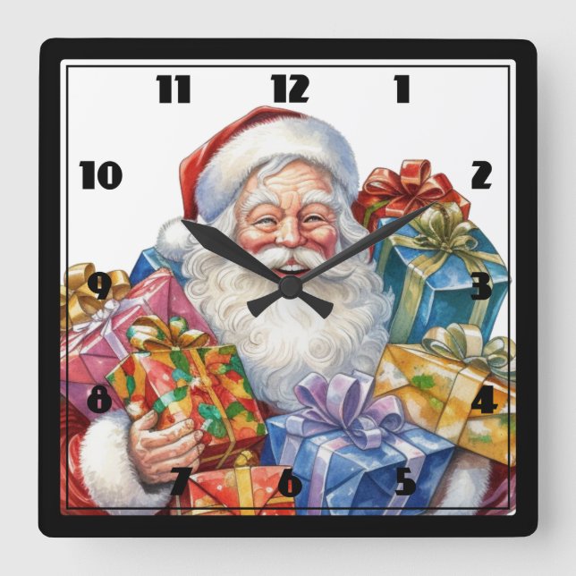 Horloge Carrée Noël classique de Jolly Santa Claus (Recto)