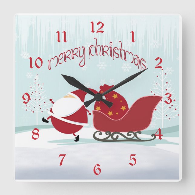 Horloge Carrée Noël de père Noël Sleigh (Recto)