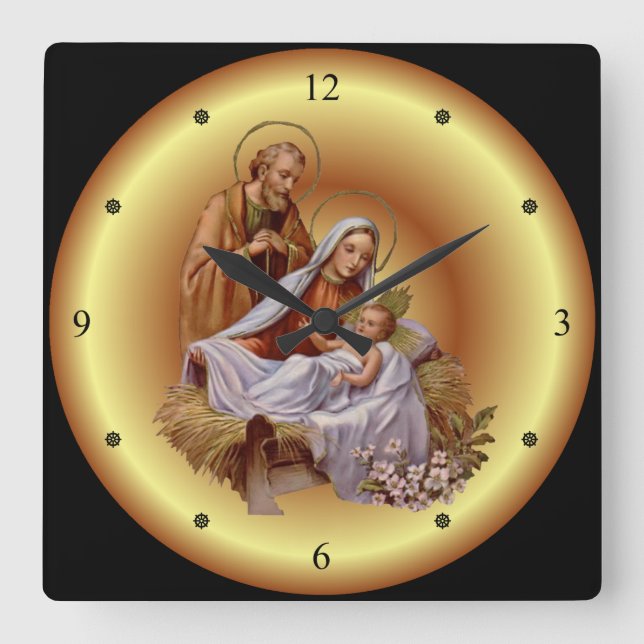 Horloge Carrée Noël ~ La Sainte Famille ~ Nativité ~ * ~ (Recto)