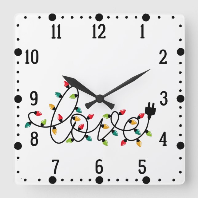 Horloge Carrée Noël Lumières colorées Aimer Texte-45872 (Recto)