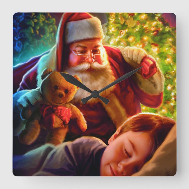 Horloge Carrée Noël père Noël (Recto)