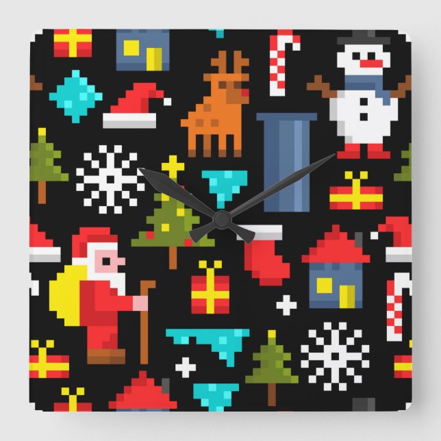 Horloge Carrée Noël Pixel (Recto)
