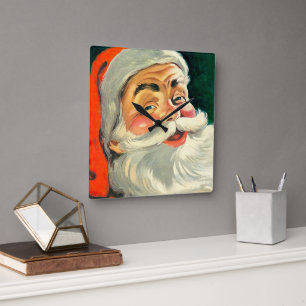 Horloge Carrée Noël vintage, joyeux Père Noël rétro des années 50