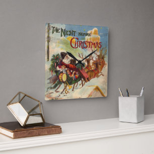 Horloge Carrée Noël vintage, la nuit avant Noël
