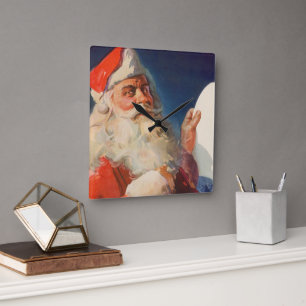 Horloge Carrée Noël vintage, Père Noël Liste des gentils et des m