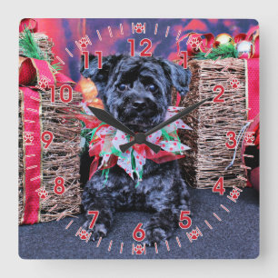 Horloge Carrée Noël - YorkiePoo - Lucy