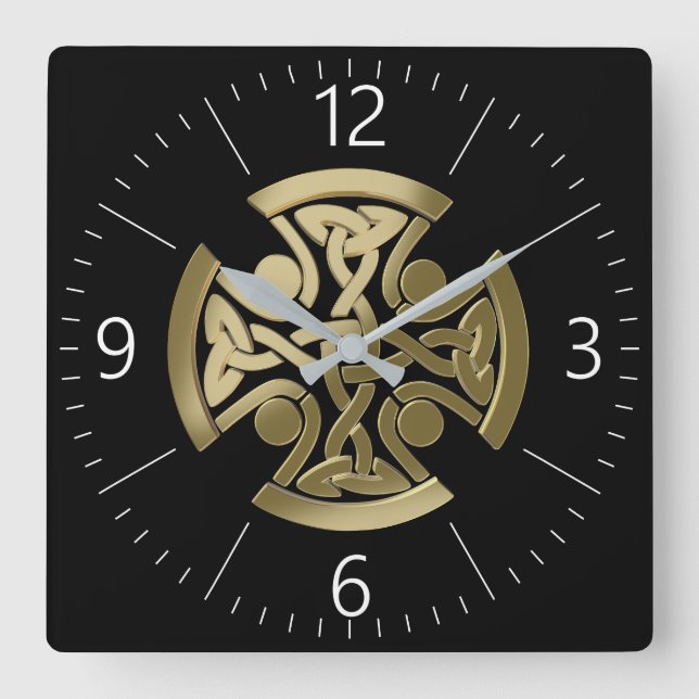 Horloge Carrée noeud d'or celtique (Recto)