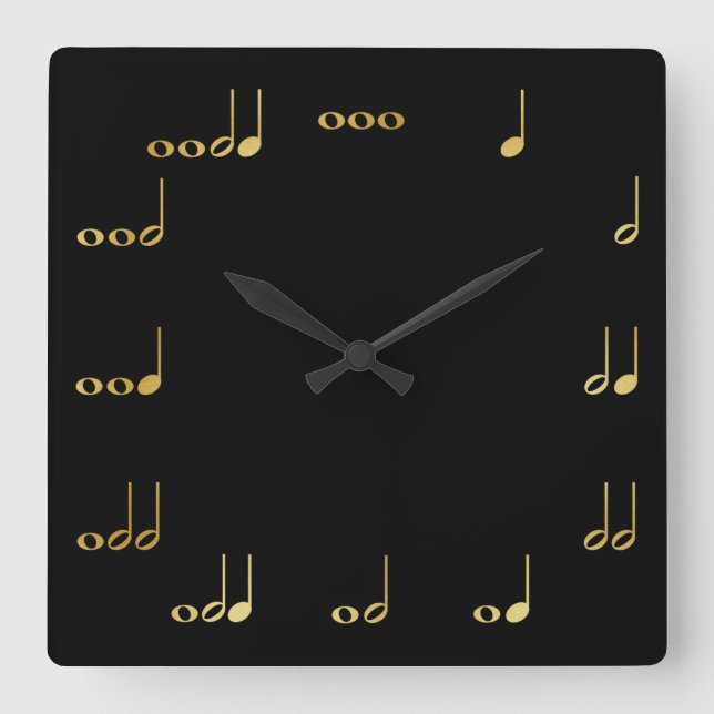 Horloge Carrée Noir et notes musicales de Chevron d'or (Recto)