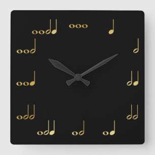 Horloge Carrée Noir et notes musicales de Chevron d'or