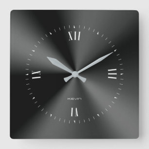 Horloge Carrée Noir Faux acier inoxydable