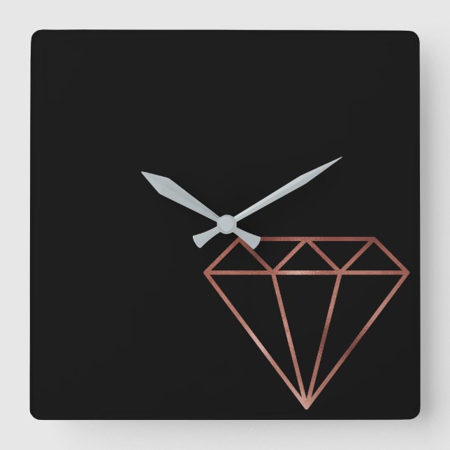 Horloge Carrée noir rose de diamant d'or de faux clair moderne (Recto)