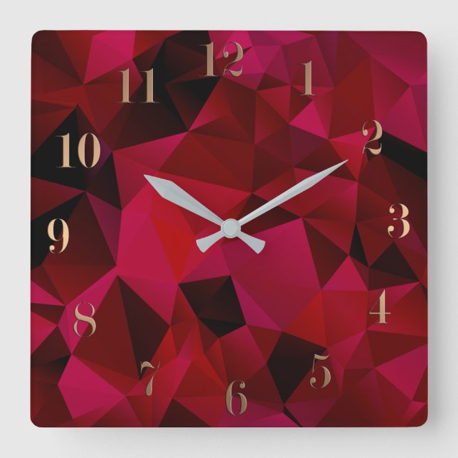 Horloge Carrée Noir rouge, polygonal (Recto)