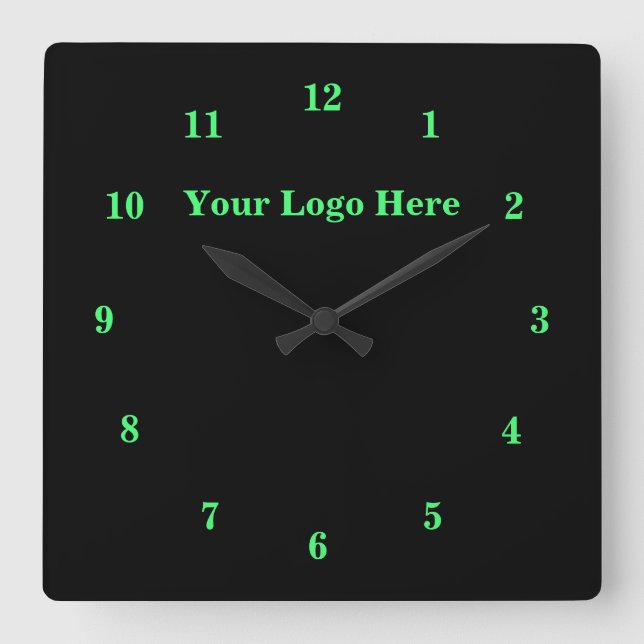 Horloge Carrée Noir Vert - Personnalisable - Ajouter Votre Logo / (Recto)